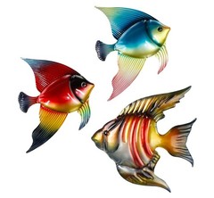 FANWNKI Set of 3 Metal Fish Wall Decor Art Outdoor Indoor Sculpture Hanging f…