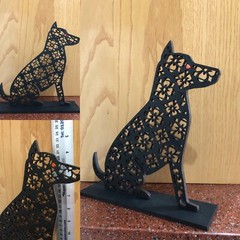 Filigree Style Laser Cut Black Dog With Acrylic Orange Eye.