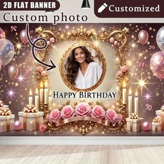 1x 2D Romantic Theme Personalized Custom Birthday Banner Printed Party Backdrop♪