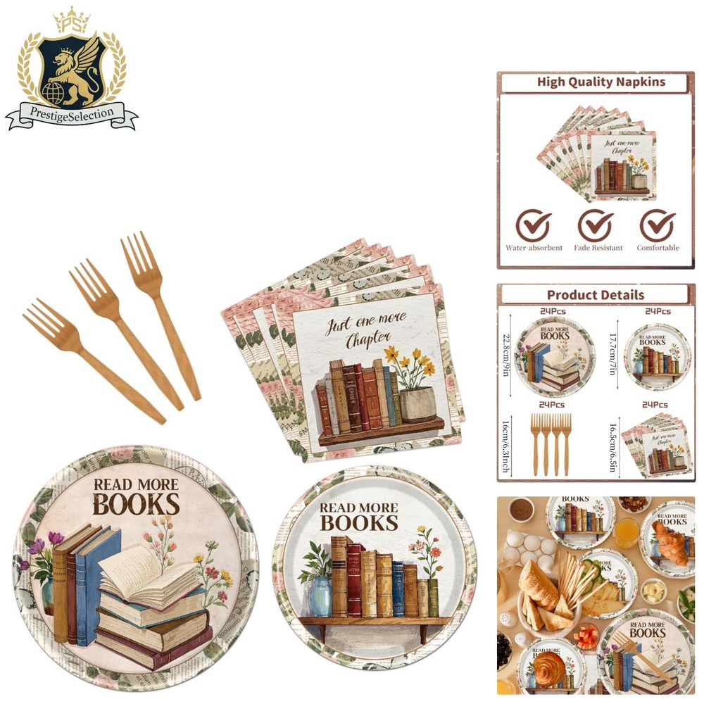 Stylish Book-Themed Tableware for Birthday & Club Parties – 96 Count