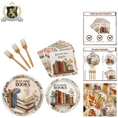 Stylish Book-Themed Tableware for Birthday & Club Parties – 96 Count