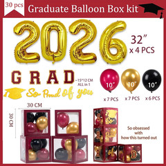 Maroon Black Gold Graduation Balloon Arch Kit 2026 GRAD Boxes Decor Set