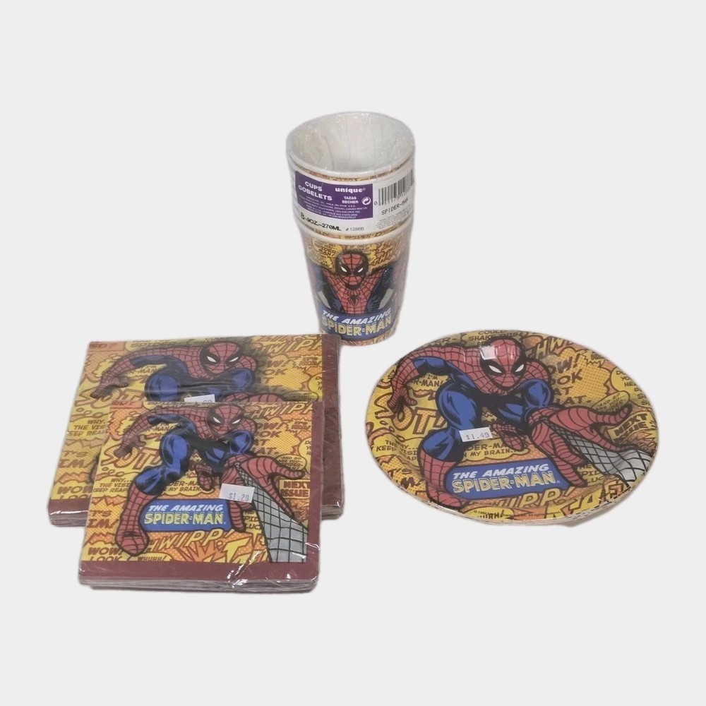 Vintage 1999 Marvel Spider-man Party Plates Cups Napkins NEW