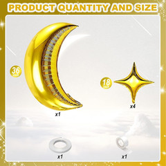 Moon and Star Balloons New Years Balloons 36 Inch Large Metallic Gold Moon Shape