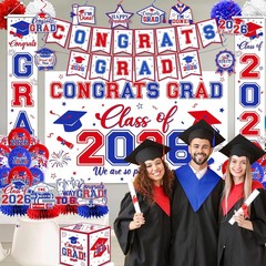 Graduation Decorations 2026 Set Red and Blue – Graduation Party Supplies with Co