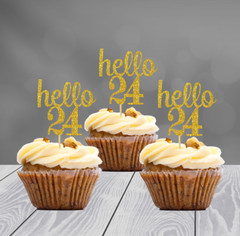 24th Birthday Decoration Glitter Cupcake Toppers (SET of 12) 20 Colors Available