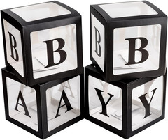 4Pcs Transparent Baby Boxes,Clear Balloon Boxes Backdrop with 16 Letters,Transpa