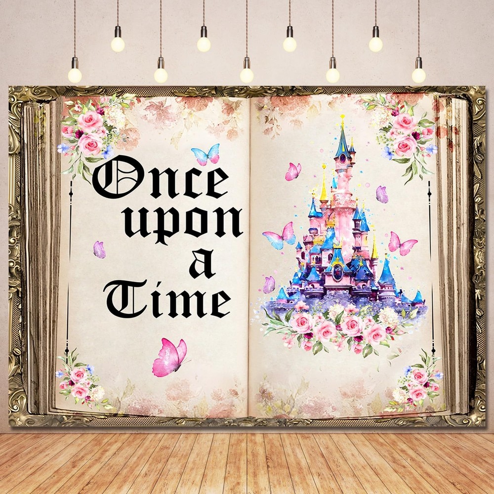Princess Fairytale Backdrop – Pink Floral Butterfly Castle 7x5ft for Birthday &