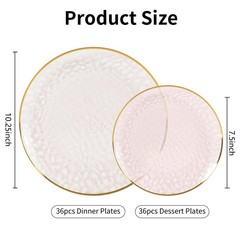 72Pcs Pink Plastic Plates, Pink Disposable Plates With Gold Rim, Hammered Par…