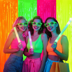 Glow in the Dark Party Supplies, 4Pcs 3.3X6.6 Feet Neon Party Decorations, Fluor