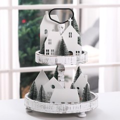 16 Pcs White Christmas Village Set with Cedar Pine Decor Wooden House Blocks …