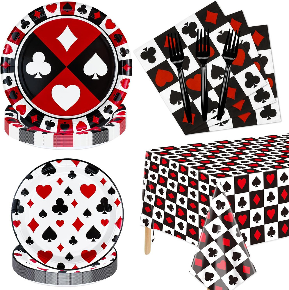 81Pcs Casino Party Decorations – Poker Party Tableware Set Includes Poker Themed