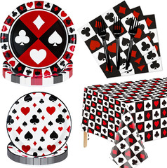 81Pcs Casino Party Decorations – Poker Party Tableware Set Includes Poker Themed