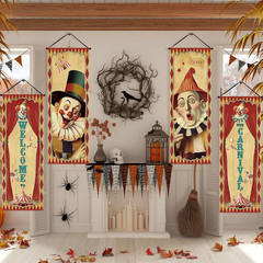 4 Pcs Vintage Christmas Halloween Carnival Porch Banners Retro Santa Clown Stret