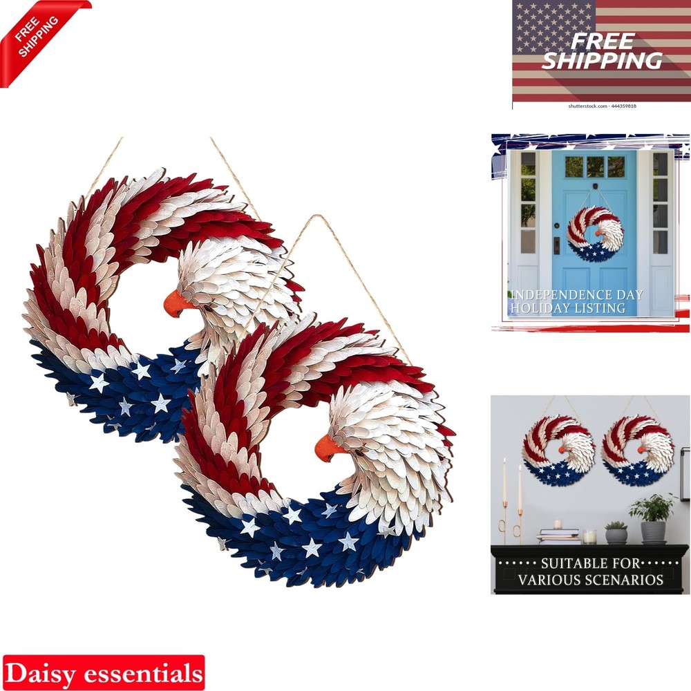 2PC Patriotic Eagle Wreath Door Hangings for 4th of July American Decor Wall …