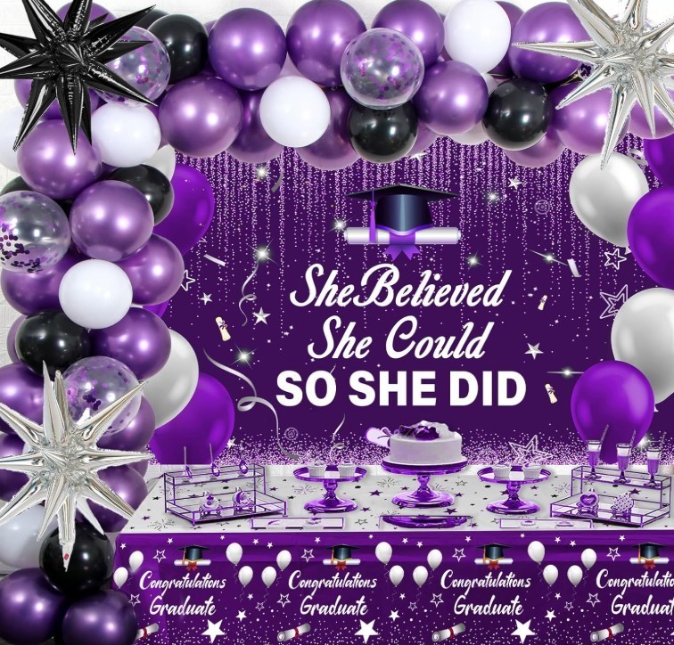 Purple Black 2026 Graduation Decorations for Women Girls – She Believed She Coul