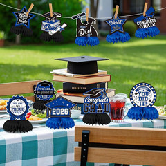 10 PCS Graduation Party Decorations Class of 2026,Blue and Black Congrats Grad H
