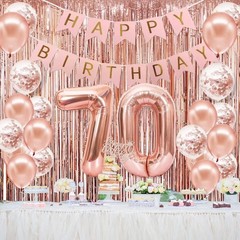 Luxurious Rose Gold 70th Birthday Party Set – Cake Topper, Banner & Balloons