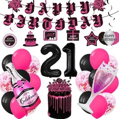 21st Birthday Decorations for Women,Hanging Swirls, Balloons, & Birthday Banner