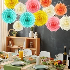 Paper Fans 12 PCS Colorful Rainbow Pastel Party Decorations Tissue Flower