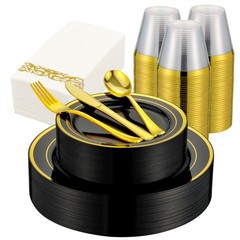 350pcs Black and Gold Dinnerware Set for 50 Guests, Graduation Plates, Black …