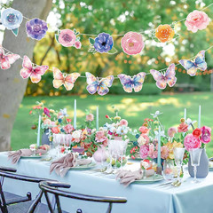2PCS Flower Butterfly Garland, Floral Butterfly Party Decorations Vintage Wildfl