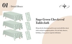 Sage Green Gingham Party Tablecloth Decorations, 3 Pack Green Checkered