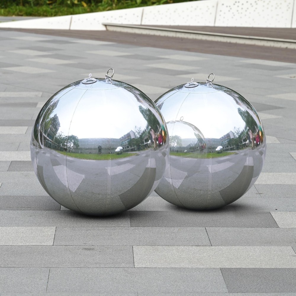 AplusChoice 2PCS 20″ Big Shiny Inflatable Mirror Ball Reusable Hanging Silver