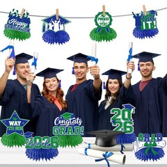 12 PCS Class Of 2026 Graduation Honeycomb Table Centerpiece Green Blue