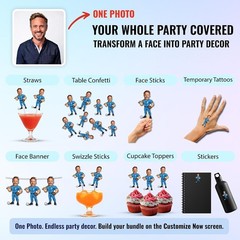 Personalized Plastic Straws- Custom Face Cutout Party Decor Accessories Upload