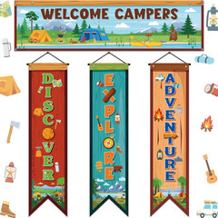 4 Pcs Camping Themed Party Decorations Welcome Campers Door Banner Camping Porch
