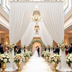 10ft×15ft Ivory Backdrop Curtain for Wedding Parties, 2 Panels Wrinkle 15 FT