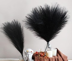 6-Pcs 17″ Black Pampas Grass Faux Pompas Fluffy Artificial Fake Flower (Black)