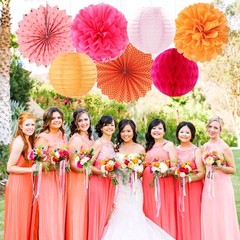 14 Pcs Hot Pink Burnt Orange Party Decorations Streamers Lanterns Fans