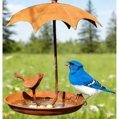 Metal Bird House Feeder Rust Finish Wall Mount for Garden Porch Backyard