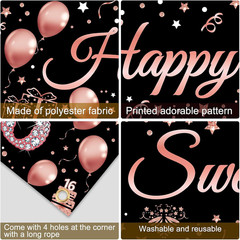 16Th Birthday Decorations Sweet 16 Banner Party Supplies, Rose Gold Happy Sweet