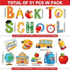 Assorted 51 Paper Cutouts for Back to School – Perfect for Classrooms & Parties
