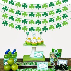 St Patricks Day Decorations 4PCS Felt Shamrock Garland 2 Piece Set, Green
