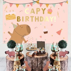 Pink Capybara Birthday Backdrop 7x5ft – Cartoon Animals Party Decor, Girls’ Them