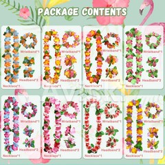 32pcs Hawaiian Leis Party Decorations, Necklace Flowers Bracelets Headband, Trop