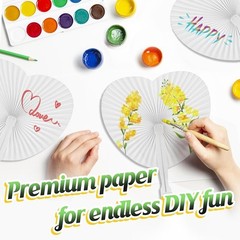100pcs White Folding Fans Round Heart Shape Party Decorations DIY Supplies New