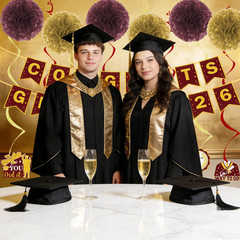 17 Pcs Maroon and Gold Graduation Decorations, Congrats Grad 2026 Banner Set wit