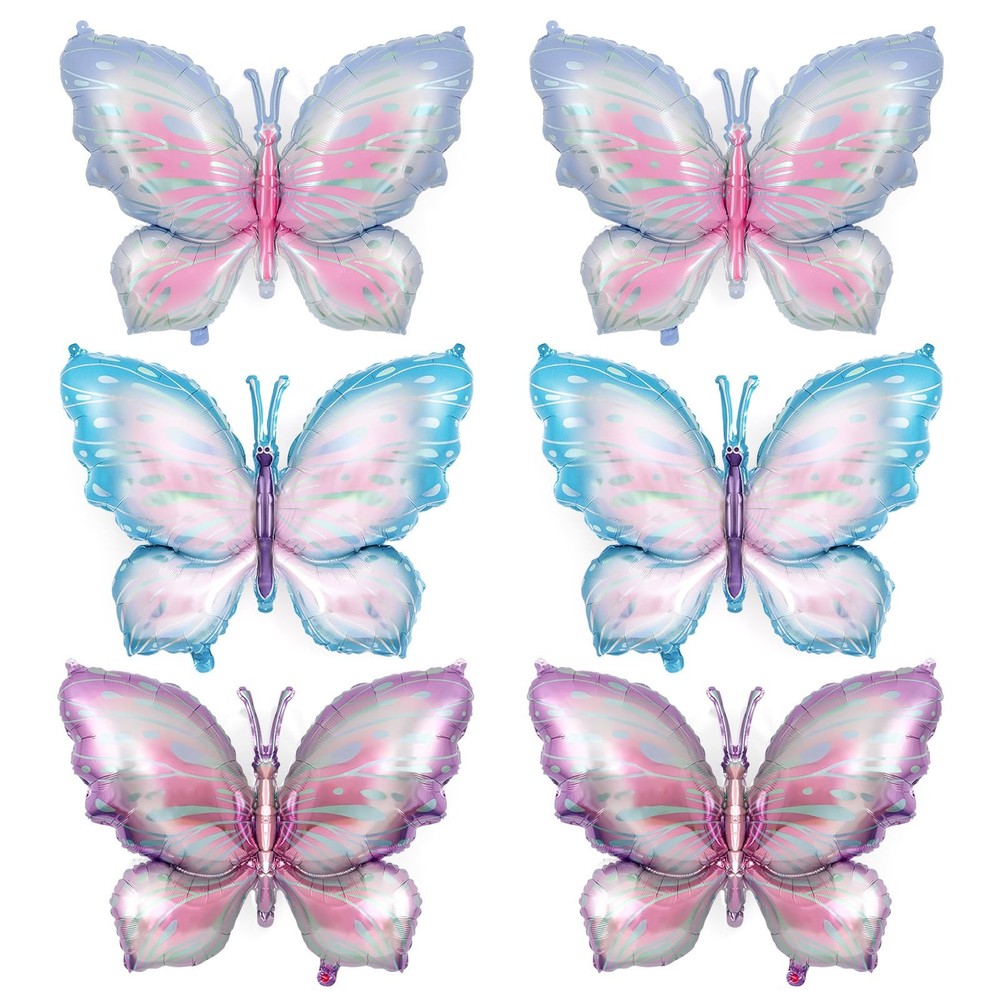 6 Pcs Butterfly Balloons, Butterfly Foil Mylar Balloon, Giant Colorful Butter…