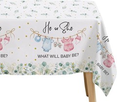Gender Reveal Decorations Tablecloth, 3 Pack Disposable Greenery Baby Clothes