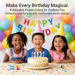 24 Pack Birthday Party Hats,8 Colors Cone Party Hat for Kids Adults Pets