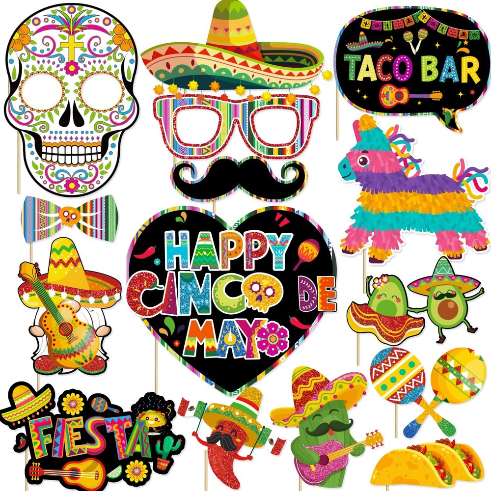 Cinco De Mayo Decorations Photo Booth Props Fiesta Mexican Taco Party Supplies