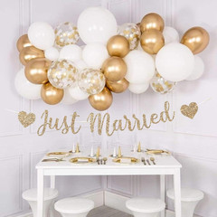 Pre-Strung Just Married Banner, No DIY Just Married Sign Decorations with Gold G