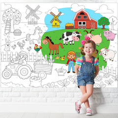 Farm Giant Coloring Poster for Kids Large Coloring Tablecloth Animals Drawing Ro