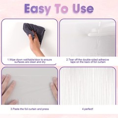 2 Pack White Tinsel Foil Fringe Curtains, White Party Decorations, Metallic T…