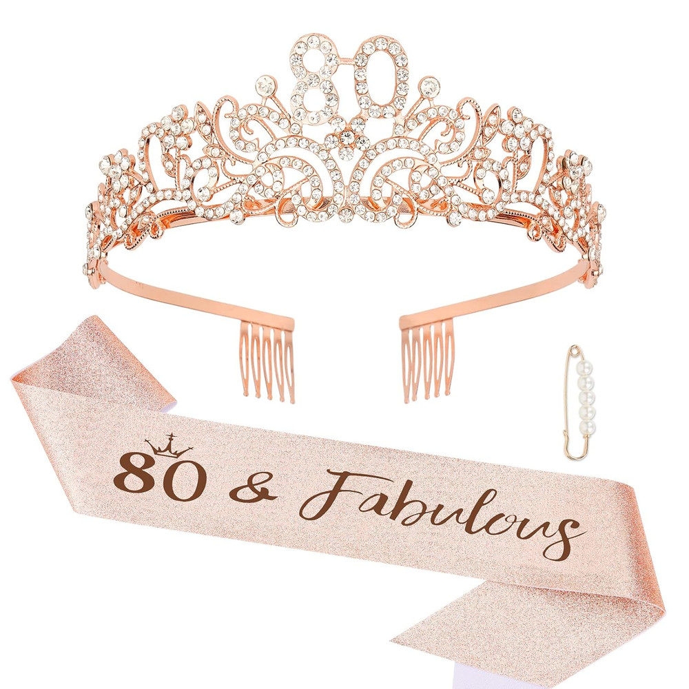 80Th Birthday Decorations Set- 80Th Birthday Crown and Sash Glitter Kit Gifts fo
